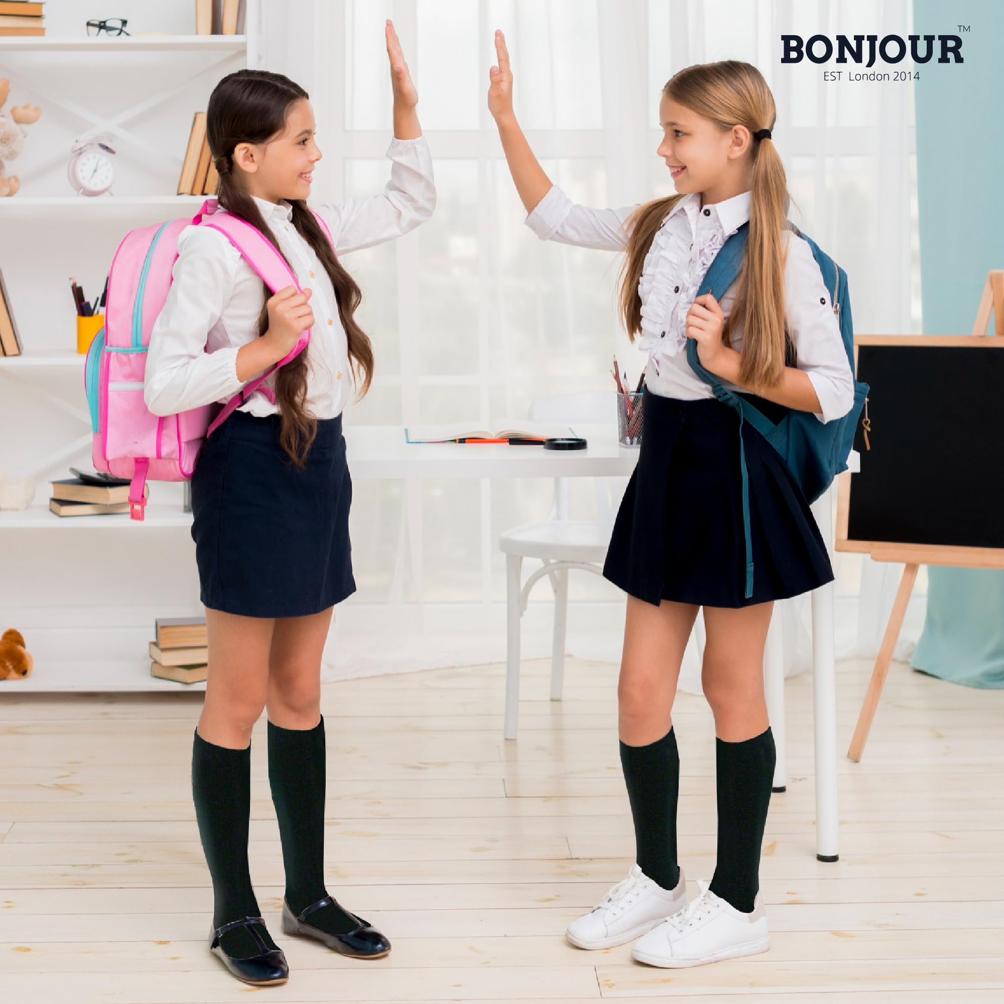 Bonjour® 6 Pairs Girls Kids Knee High School Socks Cotton Socks, Back to School Plain Socks Uniform Party Wear, Long Socks Girls Kids Knee High Socks for School — view 2