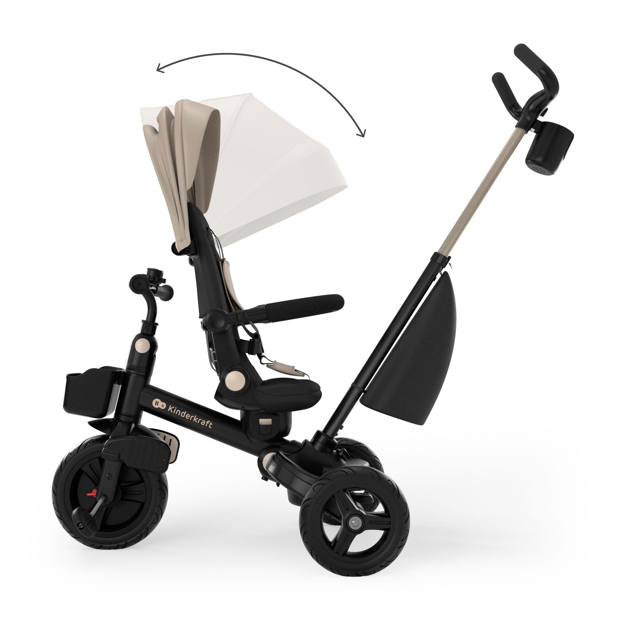 Kinderkraft Aveo 2 PRO Dreirad 6 in 1, Click&Twist Sitz drehbar, Liegefunktion beidseitig, Klappbar, Kompakt, UPF50+ Verdeck, Freilauf, Ab 9 Monaten bis 5 Jahre, Beige