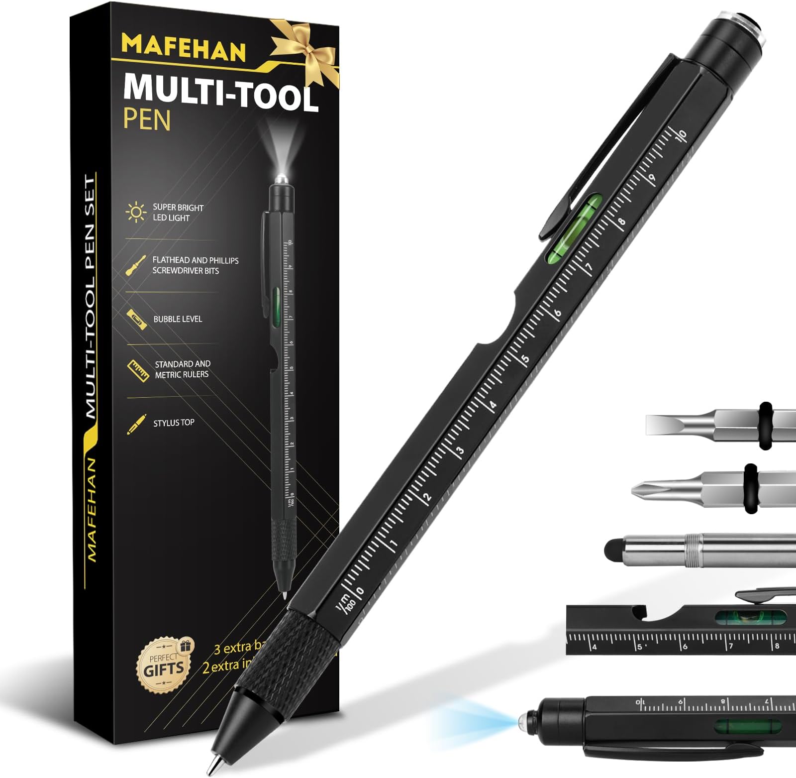 Fathers Day Dad Gifts from Daughter Son Wife, MAFEHAN 9-in-1 Multitool Pen with LED Light, Gifts for Husband Dad Grandpa, Cool Birthday Gadgets for Men
