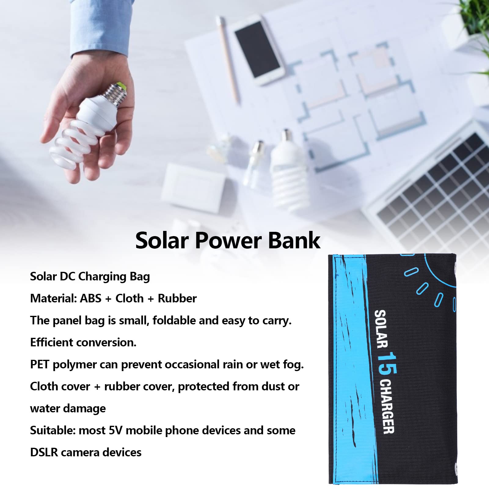 Fafeicy Borsa con Pannello Solare Power Bank Portatile 15W,