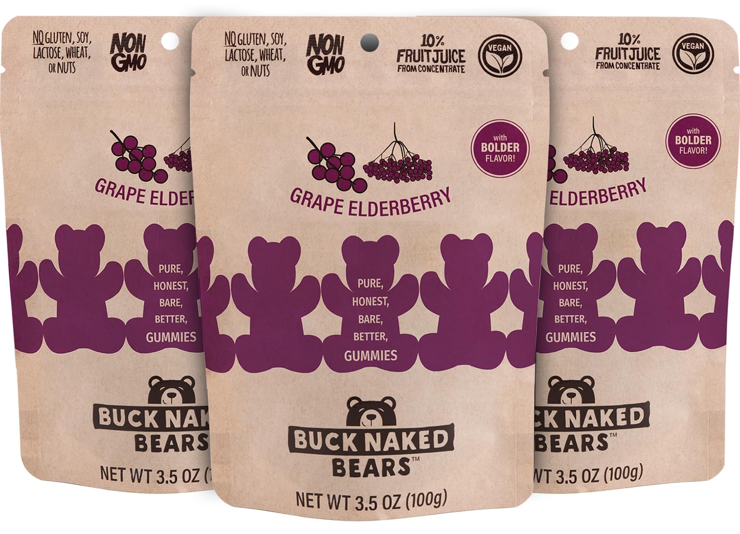 Buck Naked Bears - Grape Elderberry Gummy Bears - 3.5oz - (3-Pack)