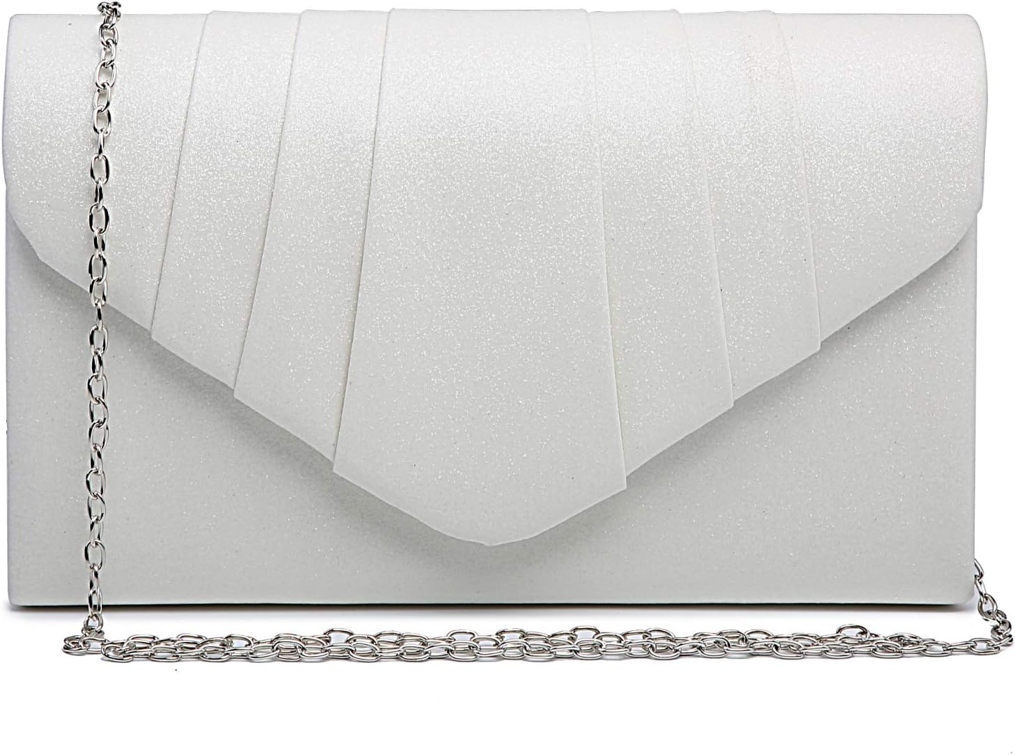 Dasein Womens Evening Bag Pleated Envelope Clutch Handbag Wedding Party Bridal Purse (2-Glitter White)