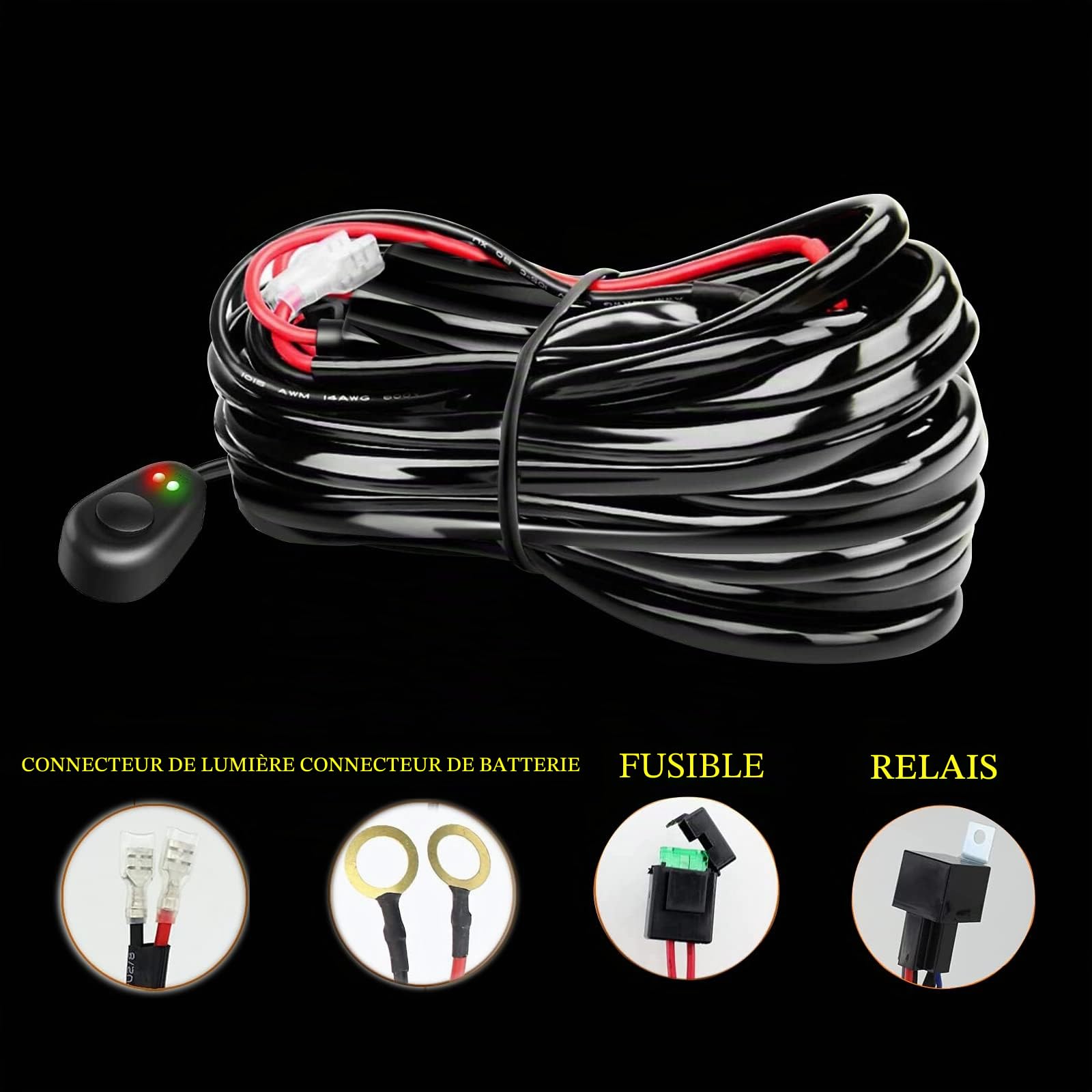 AUXTINGS 38 cm 300W Triple rangée 8D Barre LED Barre lumineuse Rampe LED de Travail Spot Inondation Combo Faisceau + kit de harnais de câblage DC 12V-24V 6000K pour Offroad Véhicules 4x4 ATV Utvs