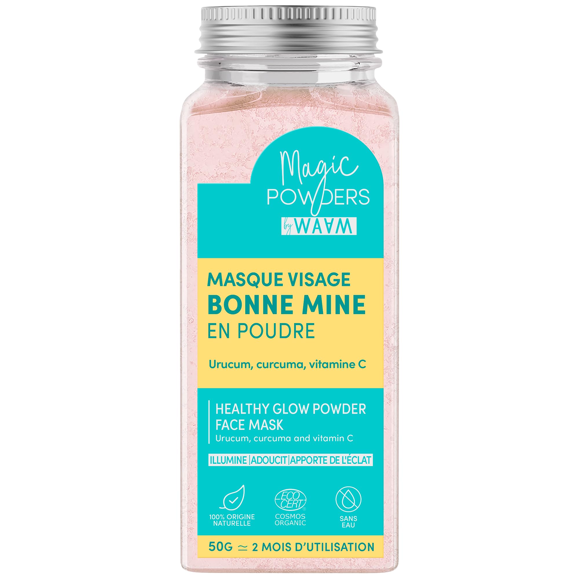 WAAM Cosmetics - Masque Visage Bonne Mine en Poudre BIO - Illumine, Hydrate, Adoucit - Pour tous les types de peau