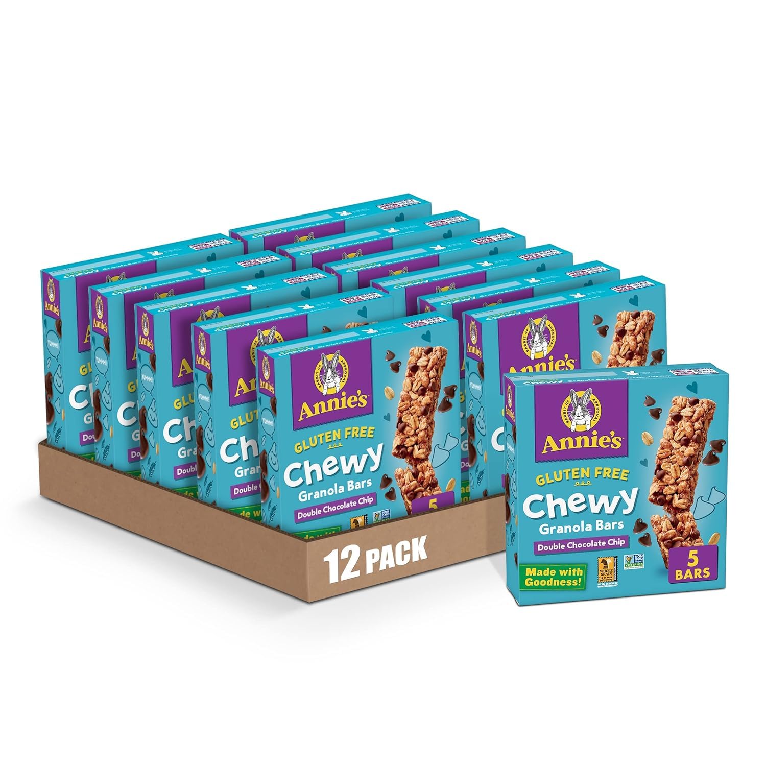 Annie's Gluten Free Chewy Granola Bars, Double Chocolate Chip, 5 Bars, 4.9 oz (Pack of 12)