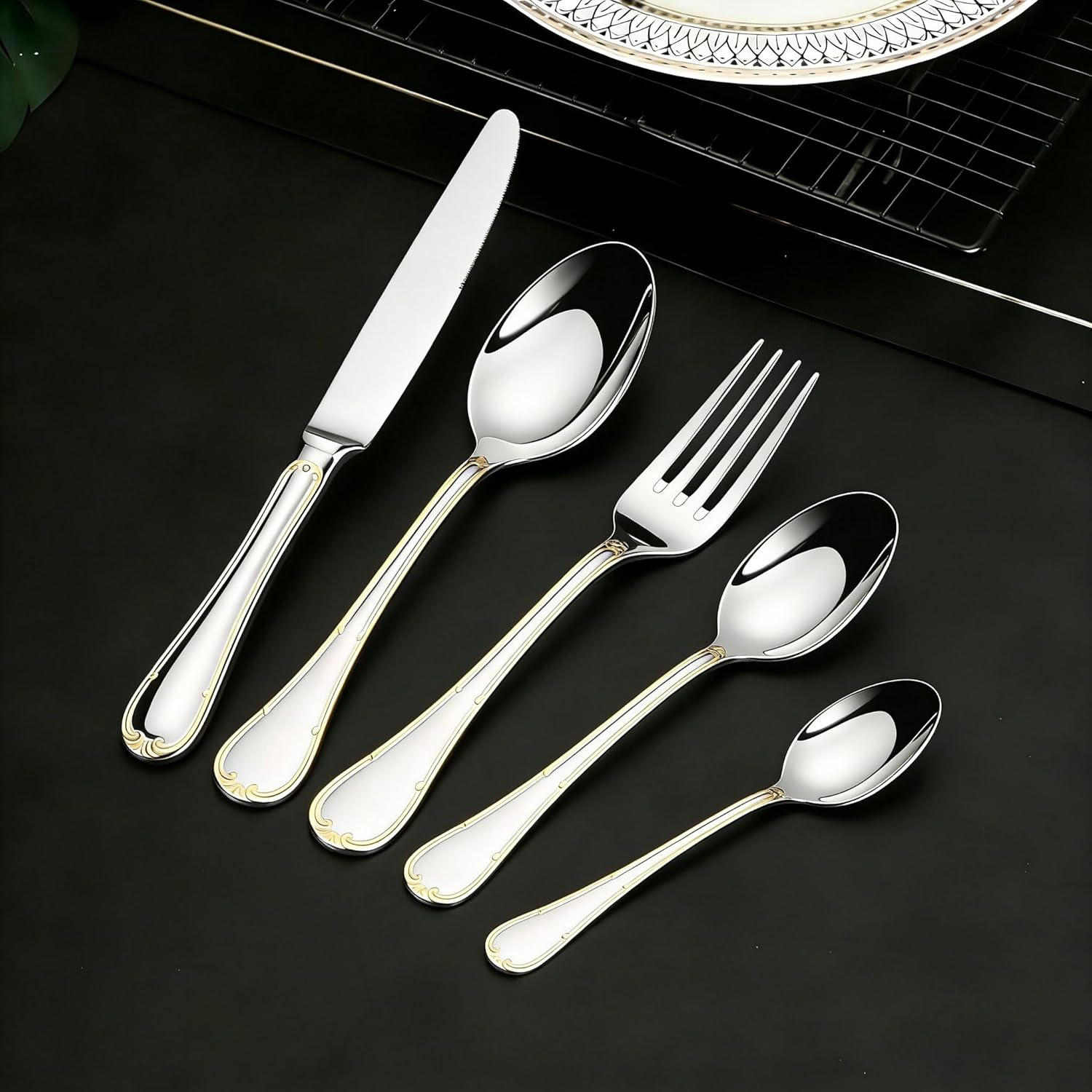 108-piece silverware set service for 18, fine flatware set,18/8 stainless steel,premium tableware cutlery sets for hotel banquets weddings home use, and palace banquet thickened