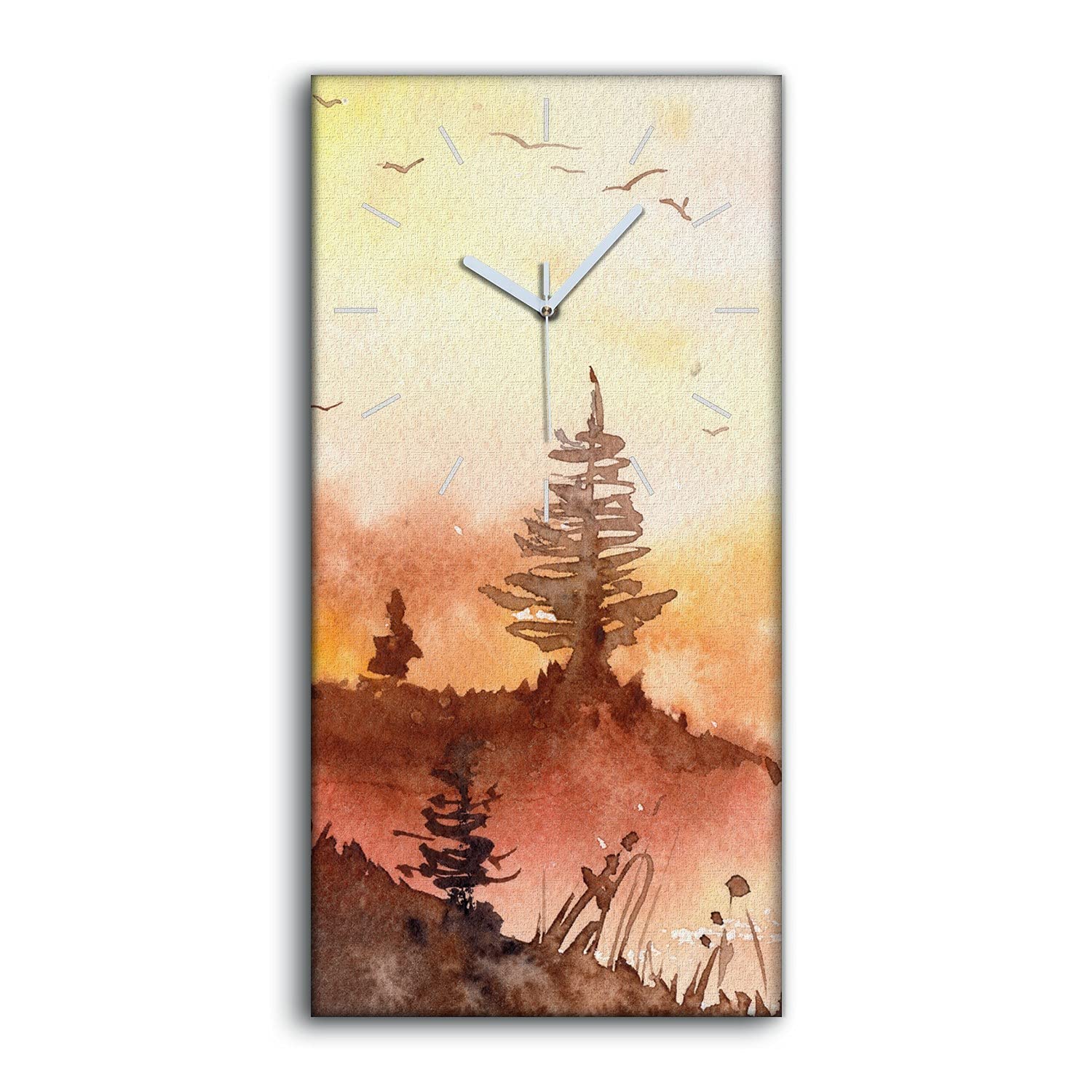 Horloge sur Toile 30x60cm Coloray Aquarelles Arbres Silencieuse pour Salon