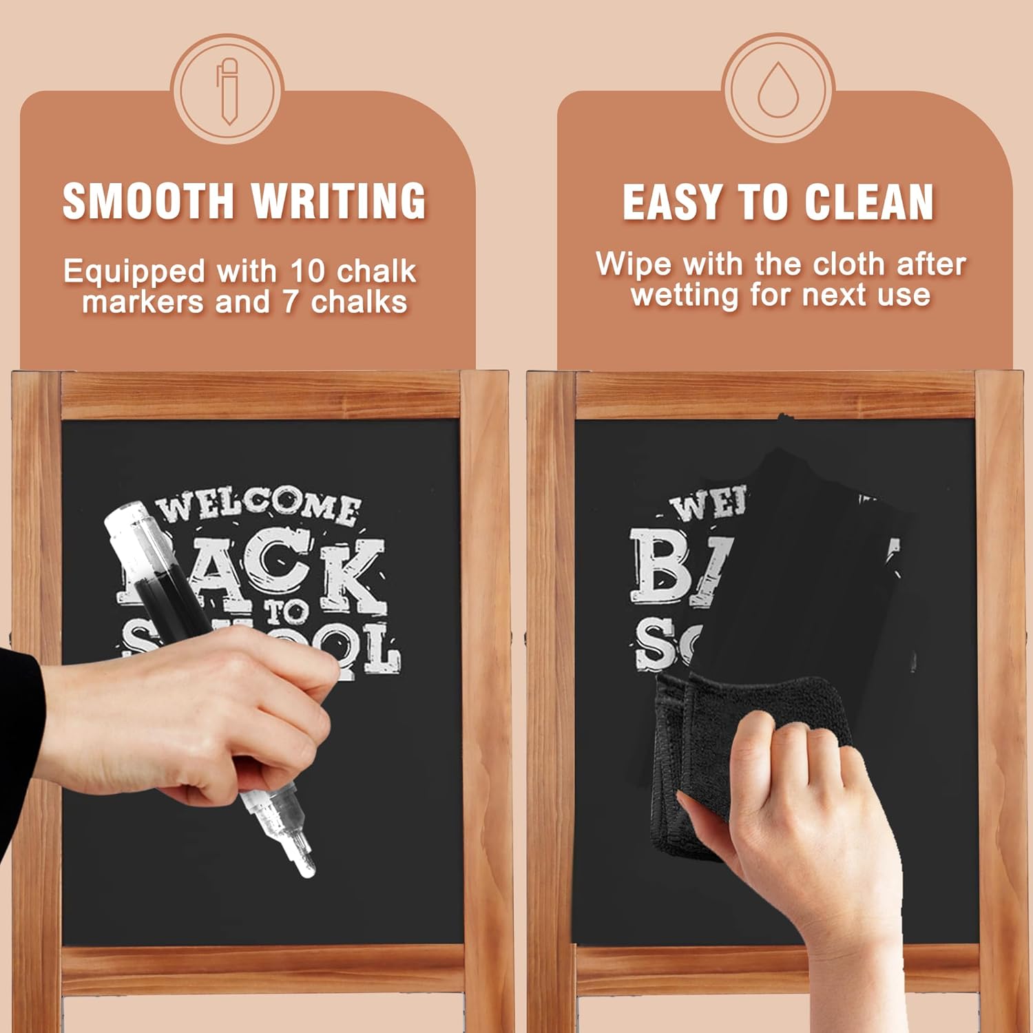 SELEAD Solid Wood A-Frame Chalkboard - 30" x 20" Magnetic Sandwich Board Signs Outdoor Standing Chalk Board Easel Sidewalk Pizarra for Menu, Business, Wedding - Rustic Brown