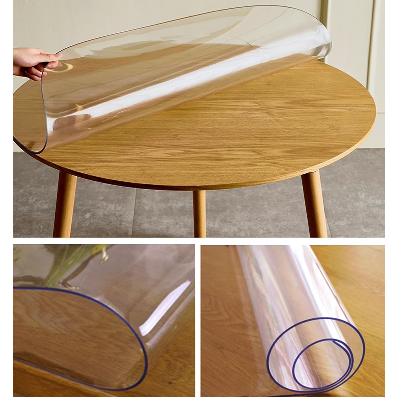Pellicola Protettiva per Tavolo Rotondo in PVC Trasparente, Copertura Protettiva per Tovaglia in PVC Impermeabile Trasparente da 0,8mm, Tovaglia in Plastica Trasparente (Diameter 130cm/51in)