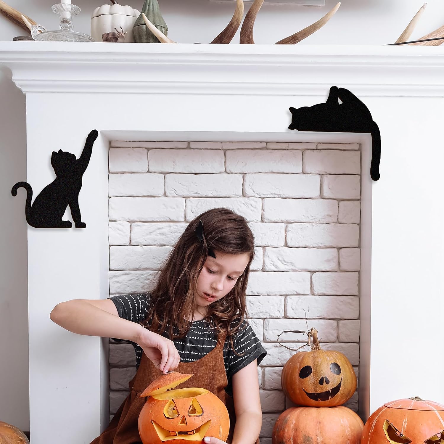 Pinetree Art 5 Pieces Funny Black Cat Wall Decor, Cute Wooden Cat Silhouettes DIY Decorations for Children's Rooms Bedroom Bathroom - Gifts for Cat Lovers (Black 2, Set, wood)