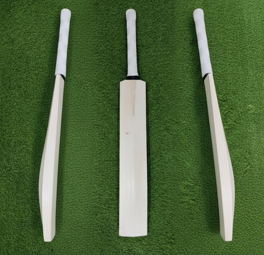 Image of SAG English Willow Cricket Bat, Size 5, Professional Grade, Natural Wood, 60 cm Length, 1000 Grams, Leather Handle and Grip, Traditional Shape with Thick Edges, Full Bat Cover Included