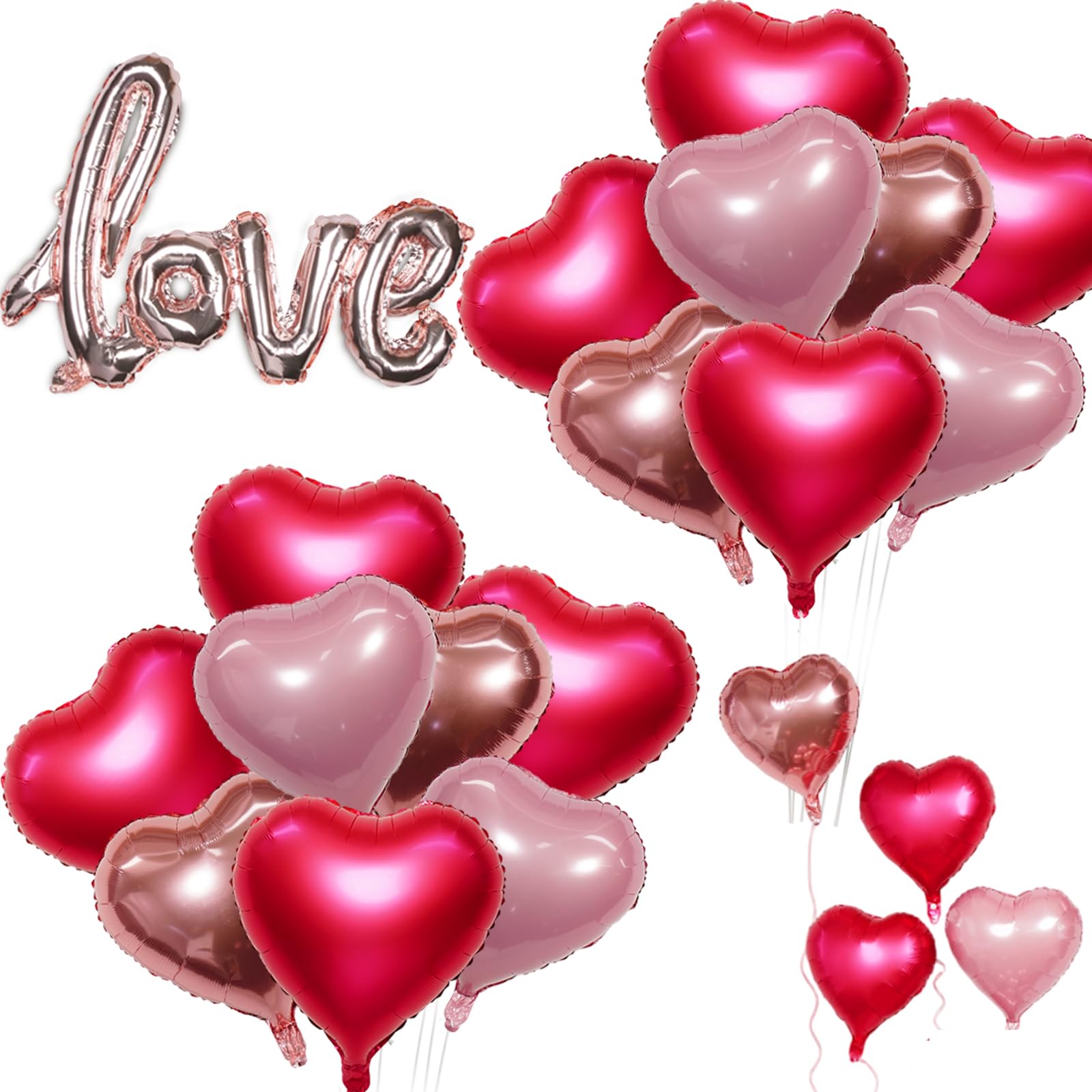 GOGOLAN 30 Pcs 18 In Red Heart Balloons and 1Pcs 40 In Linked LOVE Foil Balloon for Romantic Valentines Day Decorations (champagne/matte rose red/pearl pink)
