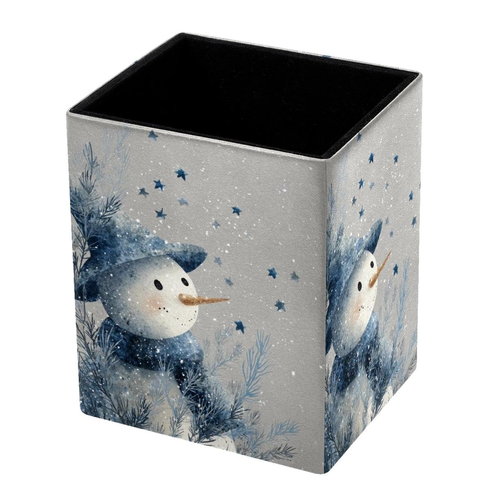 VAPOKF Pencil Holders for Desk, Snowman Printed Pen Holders Pen Pot Makeup Brushes Storage Desktop Stationery Supplies Organiser for Home Office