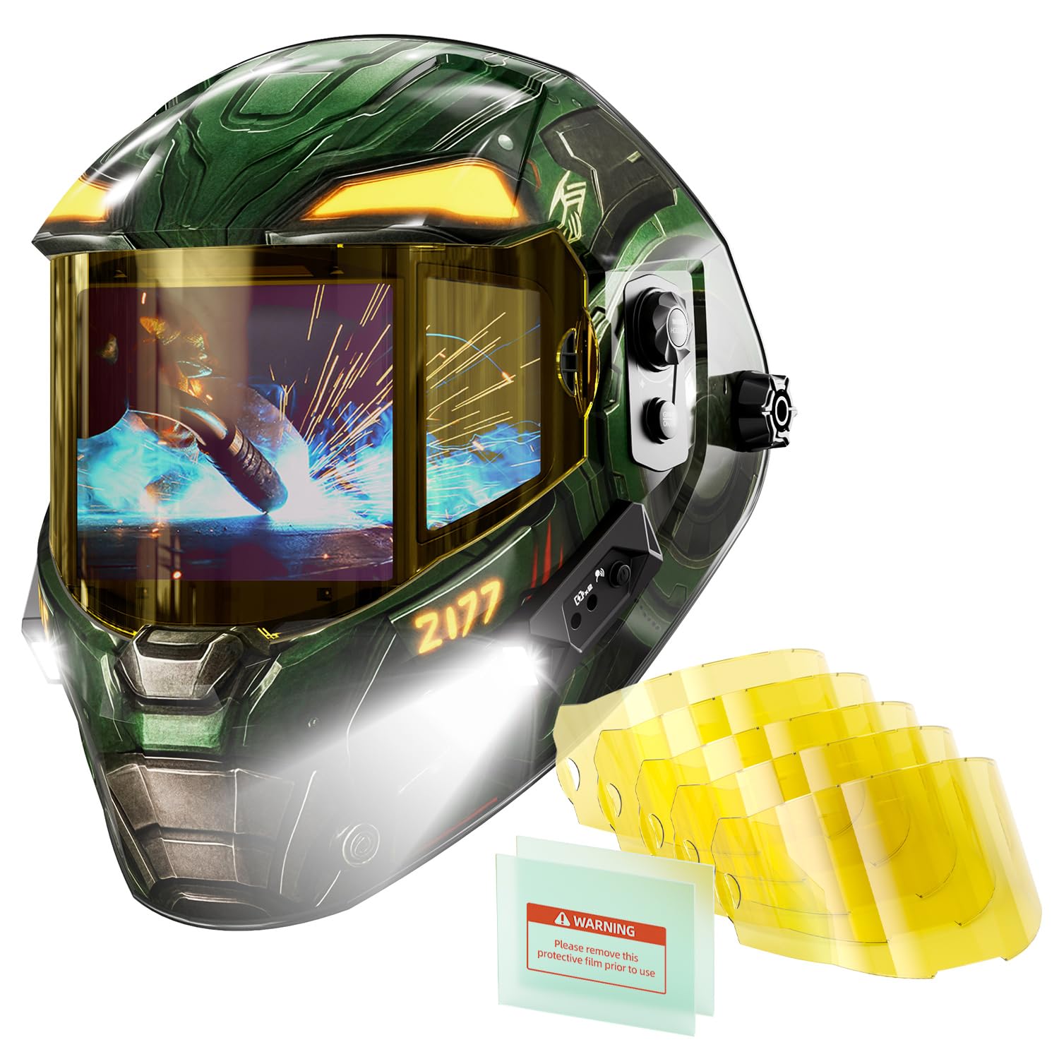 ANDELI 180° Panoramic Welding Helmet Auto Darkening 4,53" x 3,23" avec Vue latérale, True Color 4/5-9/9-13 1500 mAh +, ANDELI Kit De Lentilles de Rechange, 5 Lentilles de Recouvrement ExtéRieur