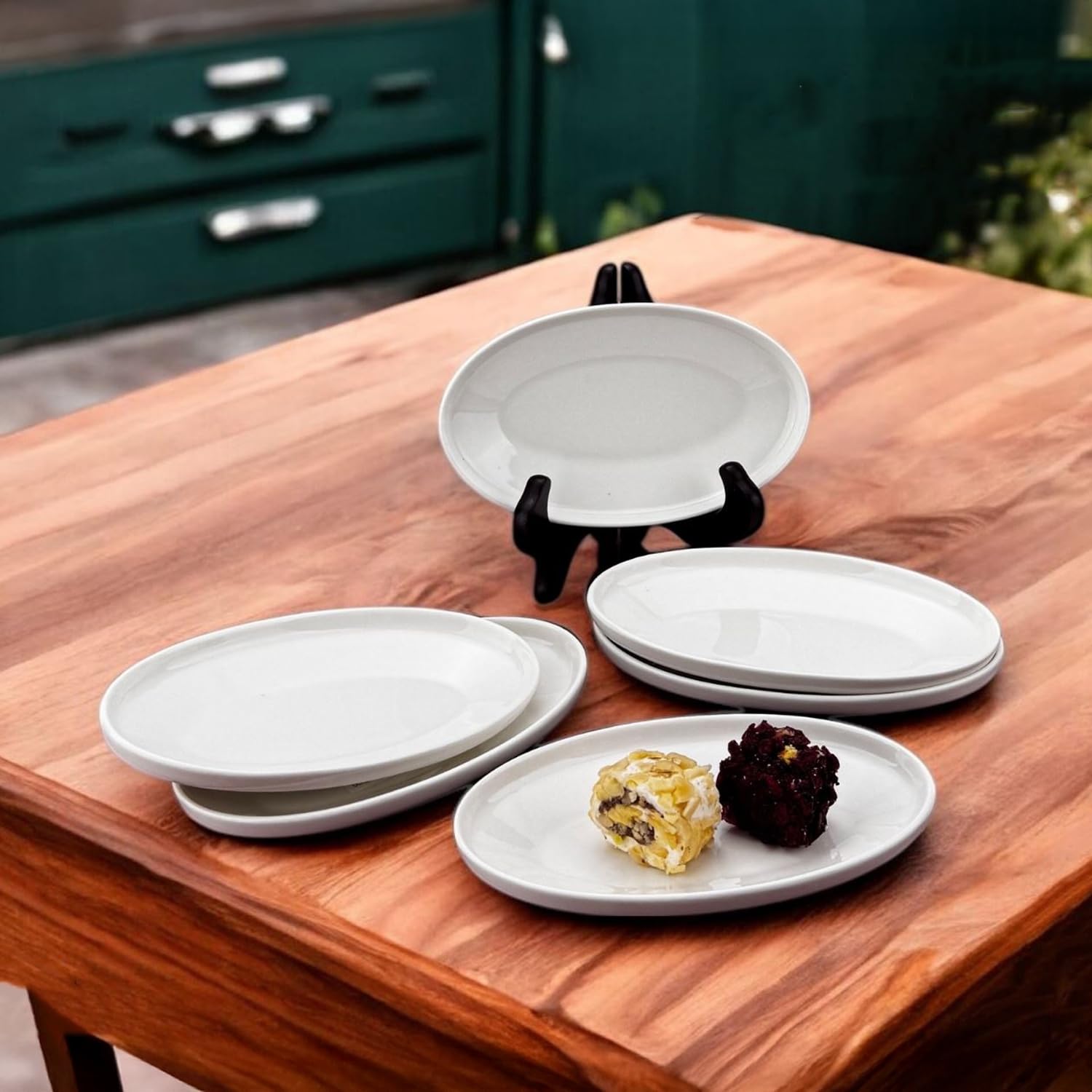 Deconox 6'lı Porselen Küçük Boy Oval Tabak Seti - Minimalist Beyaz Sunum Tabağı Kahvaltılık Mezelik ve Sosluk Servis Takımı (16 x 9,7 x 2,2 cm)