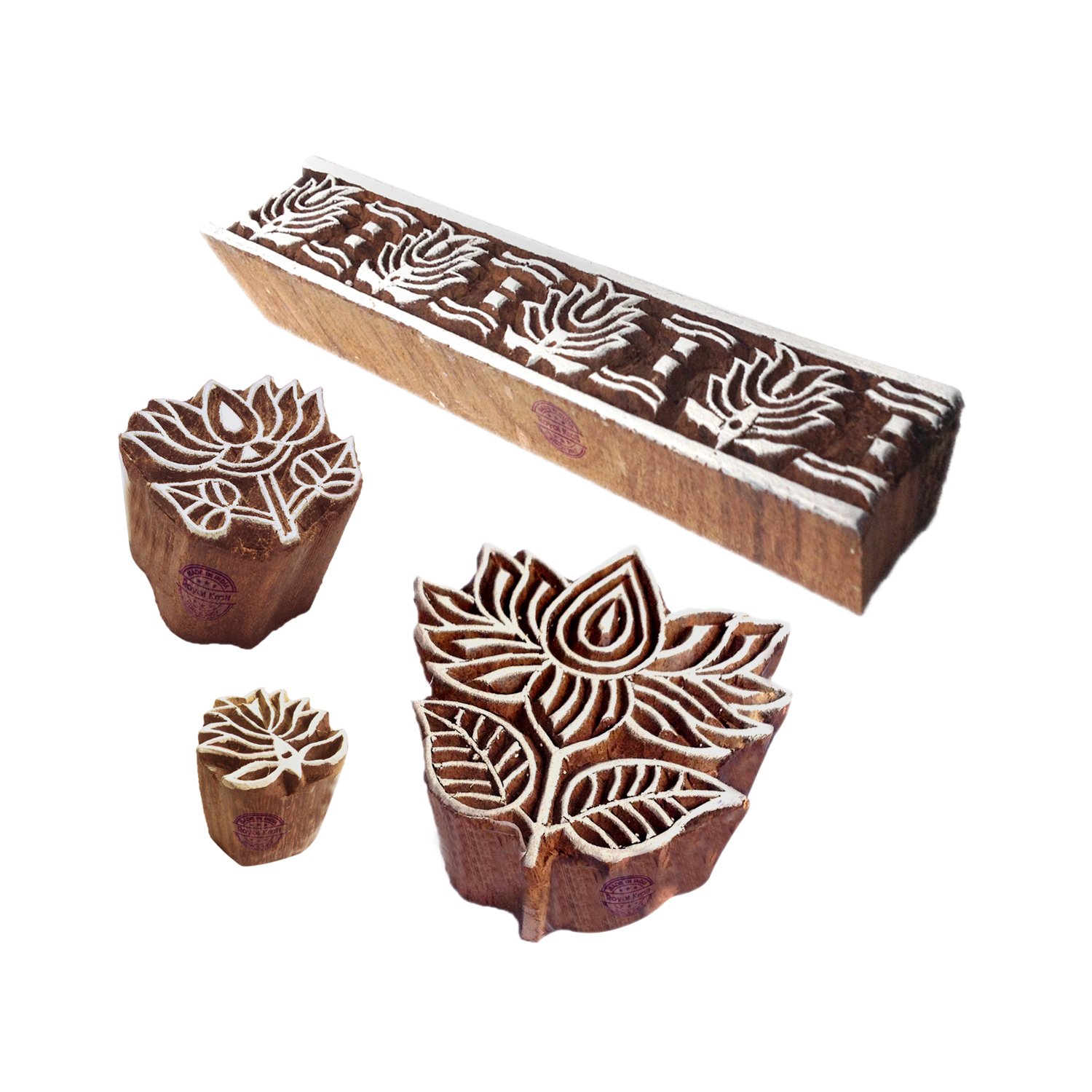 Motif Lotus and Border Block Print Wood Stamps (Set of 4) (B075X57YLD) Amazon Price History, Amazon Price Tracker