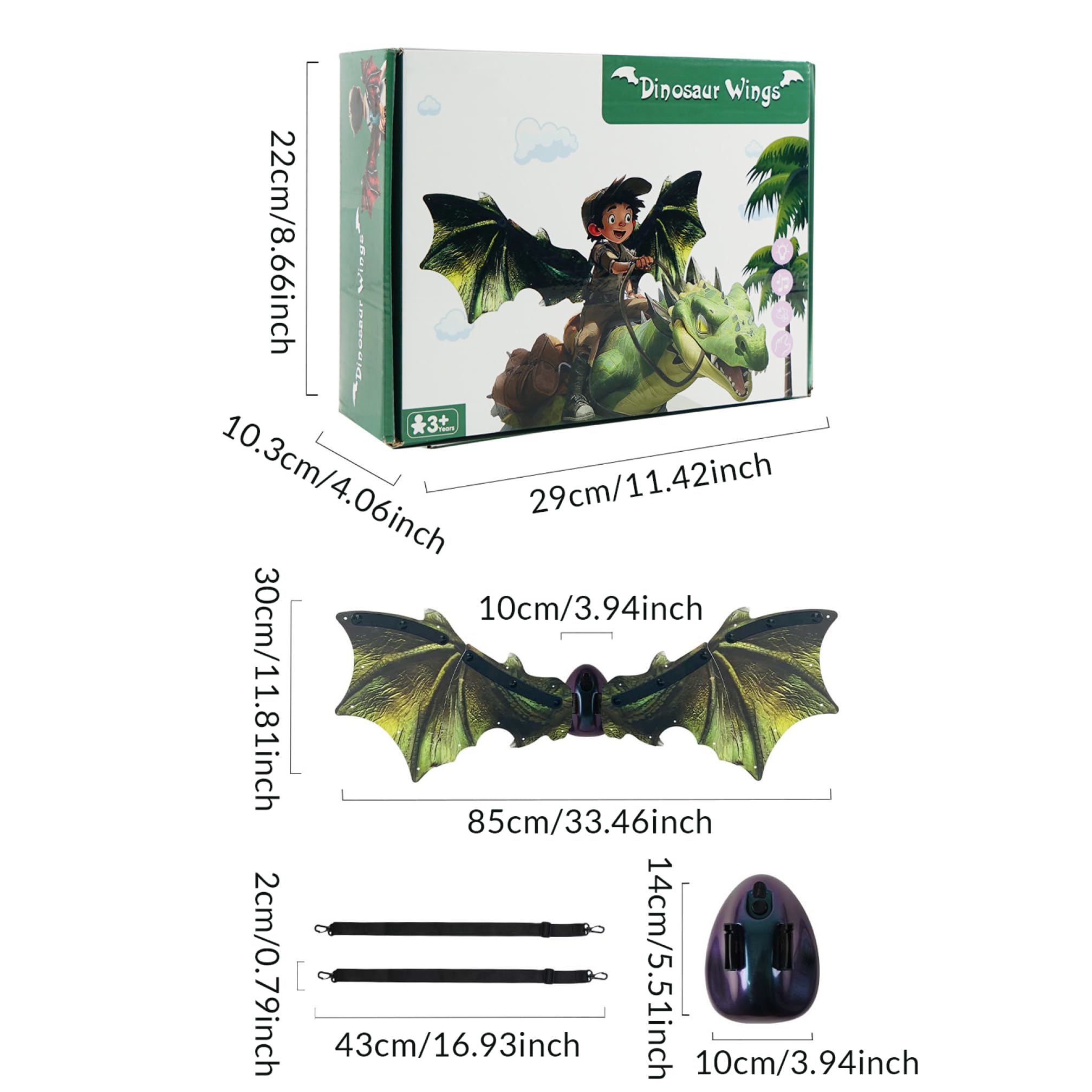 Decorazioni di Halloween, Ala di Drago per Bambini Costume Realistico da Drago Verde con Ala Luce e Movimento Alimentato a Batteria Costumi da Vestire per Halloween, Palcoscenico, Feste