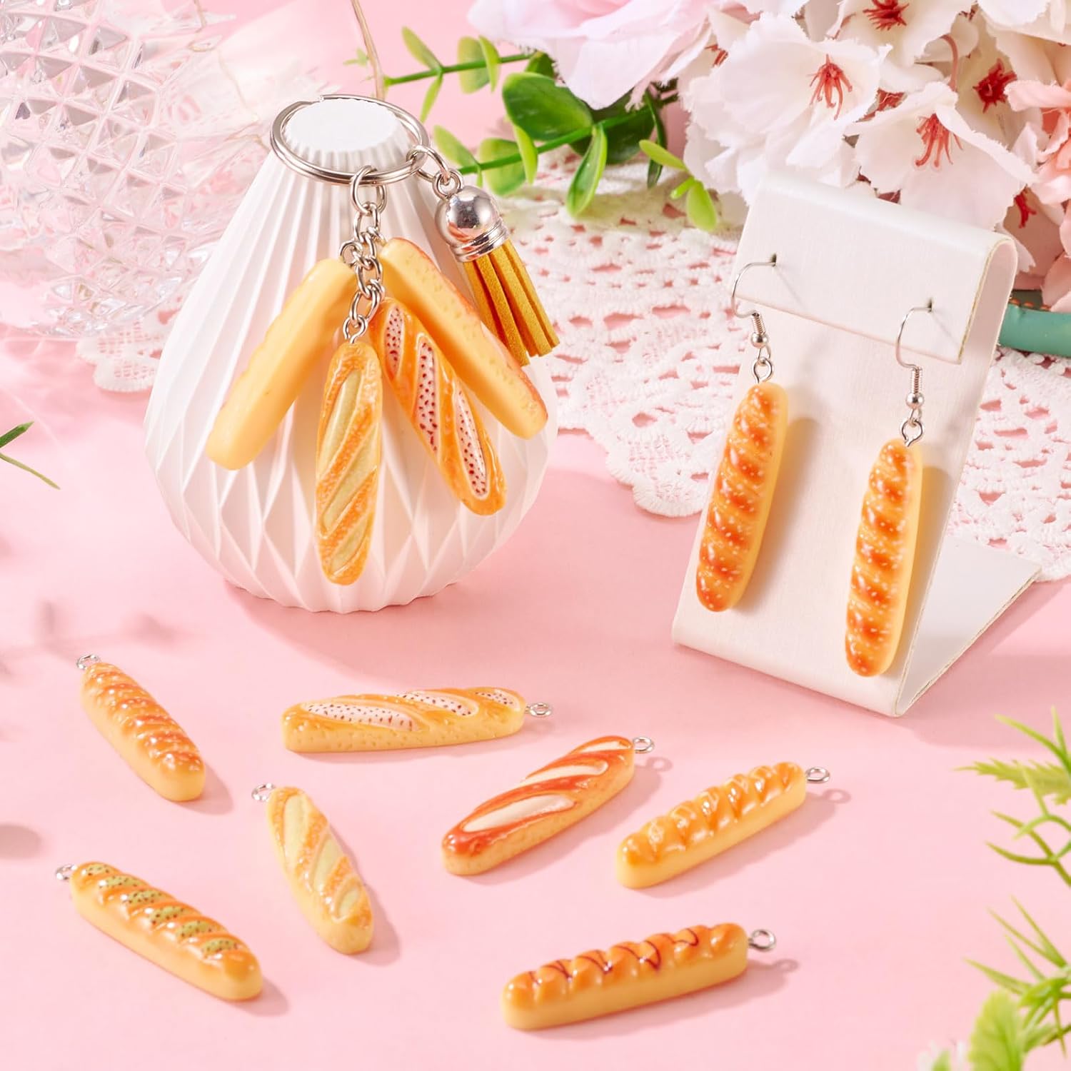 Resin Bread Charms Baking Handmade Croissant French Bread Baguette Toast Pendants Cute Imitation Food Charms for DIY Crafts Keychain Necklace Hang Ornament Jewelry Making - Image 3