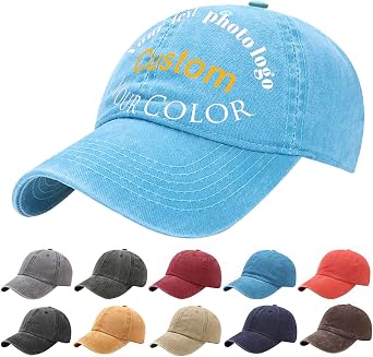 LINMAGCO Custom Baseball Cap,100% Cotton Vintage Style Washed Low Profile Hat,Personalized Text & Photo Hat, Classic Adjustable Sports Caps for Men & Women Grey