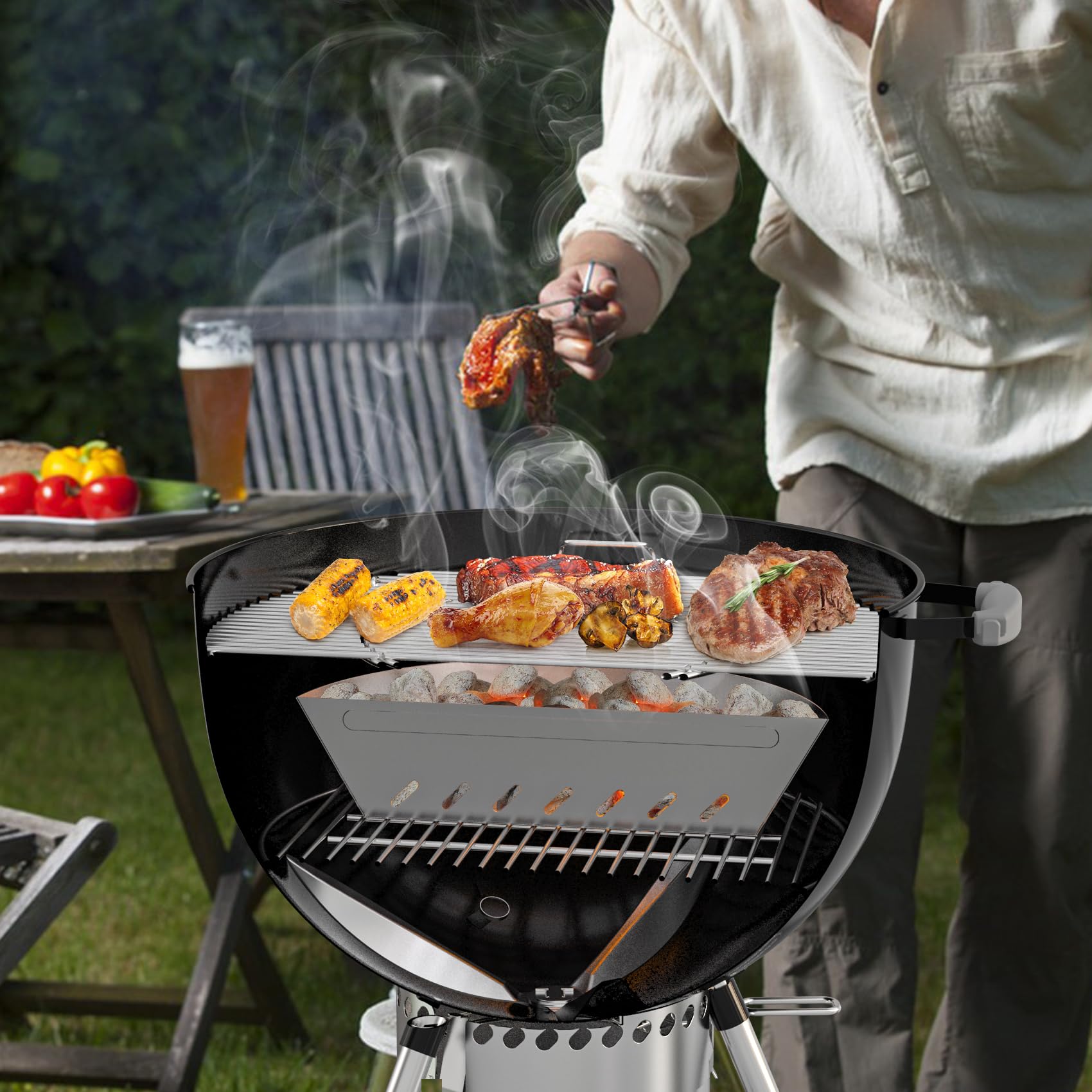 Onlyfire Cesta de Acero Inoxidable para Carbón, Briqueta de Carbón de Leña/Soporte de Combustible de Carbón para Parrilla de Carbón Weber 57/67 cm