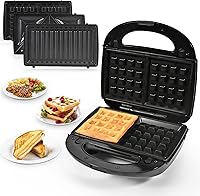 Vista 1 de 3 in 1 Sandwich Maker, Portable Waffle Iron Maker, Electric Panini Press with Removable Non-Stick Plates LED Indicator Lights, Cool Touch Handle for