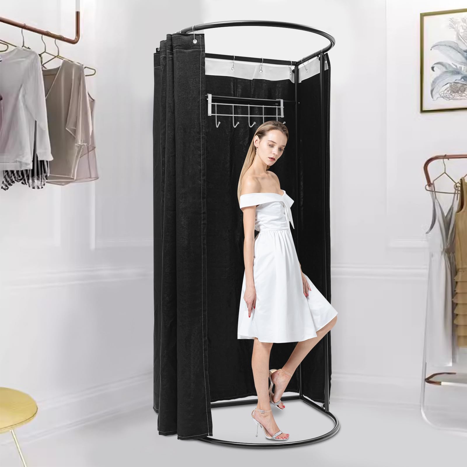 Mall/Clothing Store Fitting Locker Room with Shading Curtain And Hook, Portable Mobile Changing Room, DIY Temporary Dressing Room Privacy Protection, Retail Display Racks Workstation Partition