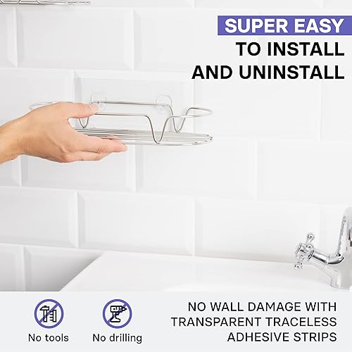 Miniatura 3 de KINCMAX Carrito de ducha, acero inoxidable SUS304 inoxidable, montaje en pared adhesivo, cestas redondas, paquete de 2 unidades (plata pulida)