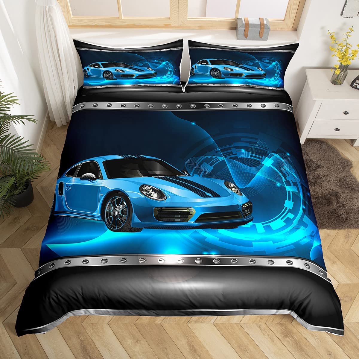 Housse de couette voiture de sport pour lit enfant et parure course automobile moderne