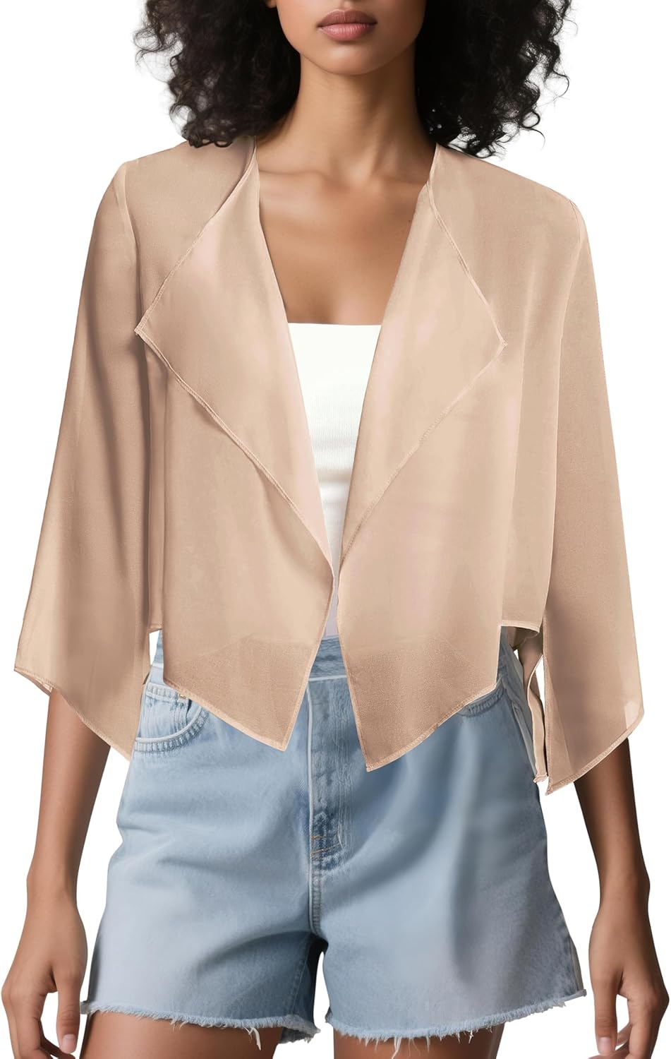 Urban CoCo Women's Chiffon Shrug Cardigan Open Front 3/4 Sleeve Drape Irregular Hem Bolero Summer Cover Up - Image 2