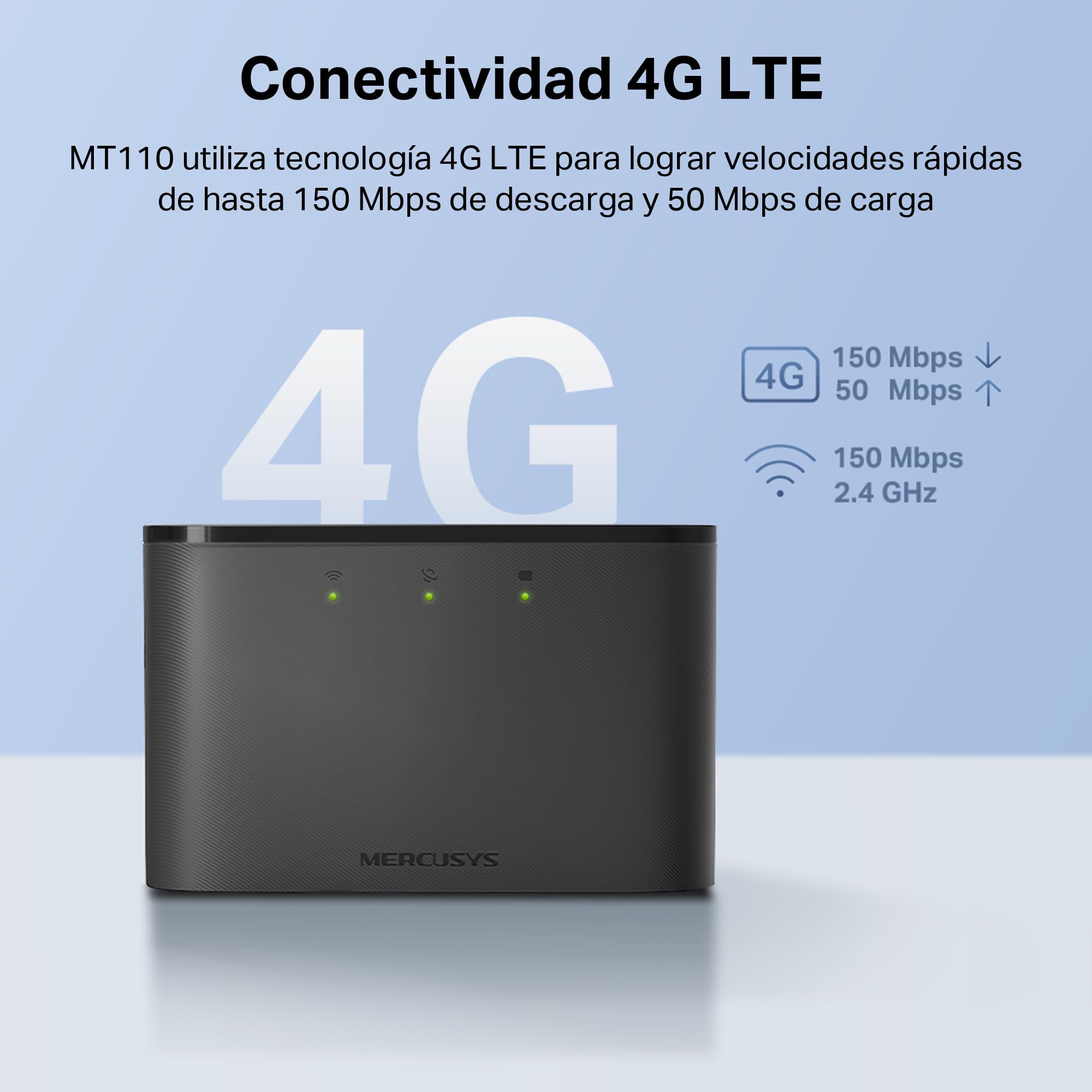 [2024 Neuvo] Mercusys MT110 - Router 4G móvil, 4G Mi-Fi LTE Cat 4 150 Mbps, Batería de 2100 mAh, Conexión hasta 10 Dispositivos, Play y Plug con Tarjeta Nano SIM