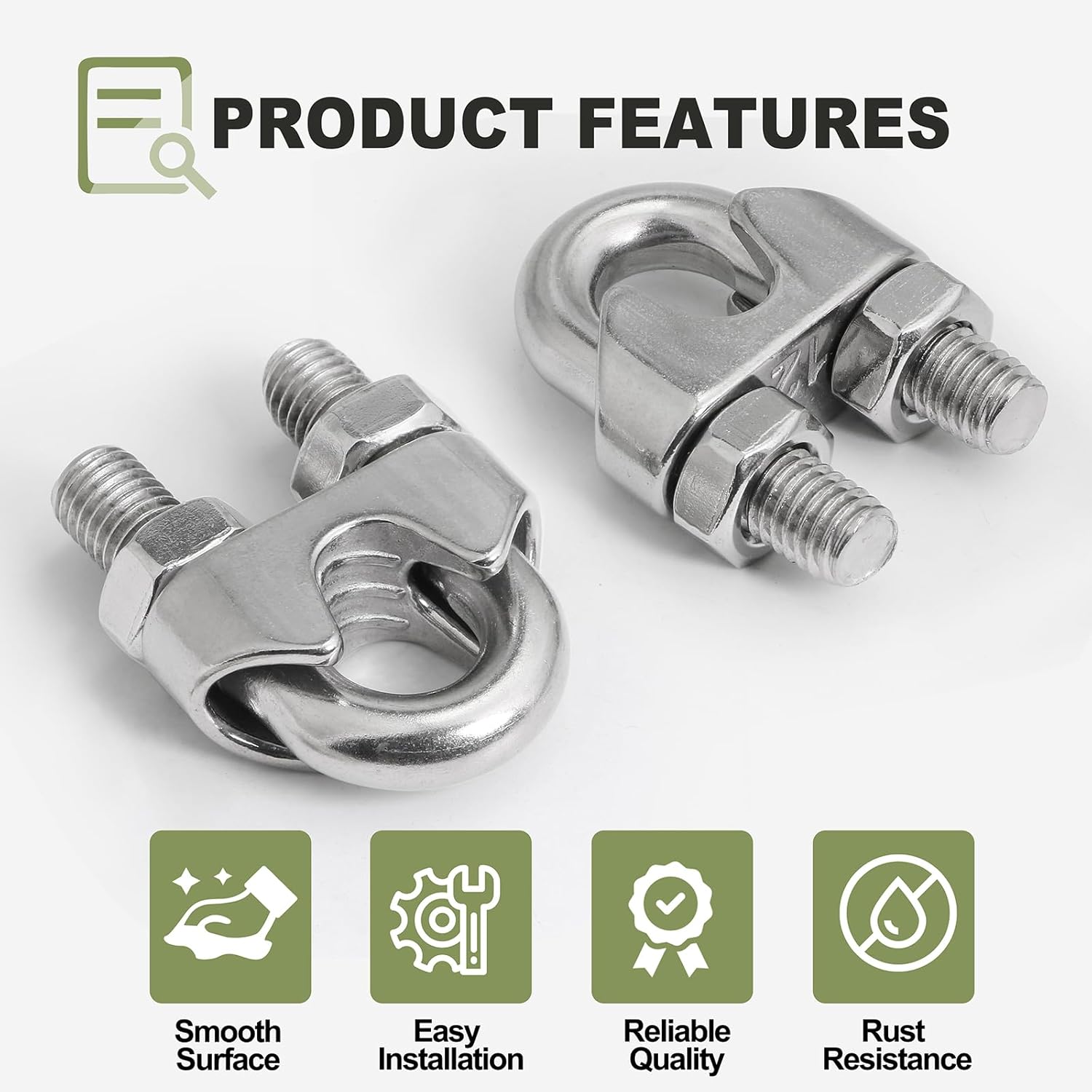 4pcs M12 Wire Rope Clamp, 7/16 inch Cable Clamps Stainless Steel Wire Rope Clips - Image 2