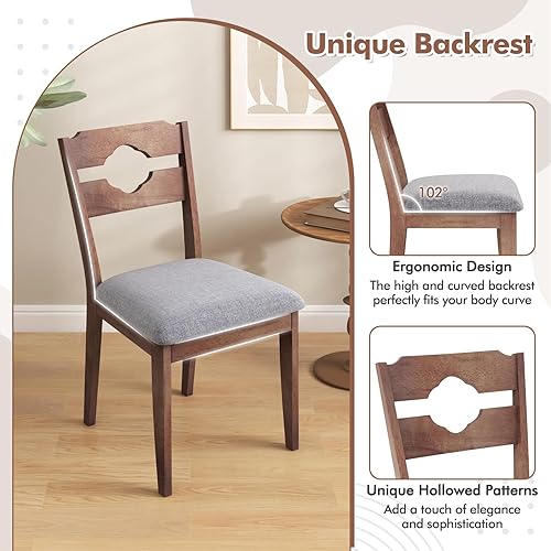 Miniatura 6 de GOFLAME Juego de 4 sillas de comedor tapizadas de tela con asiento acolchado, respaldo alto, marco de madera de goma, sillas laterales de estilo