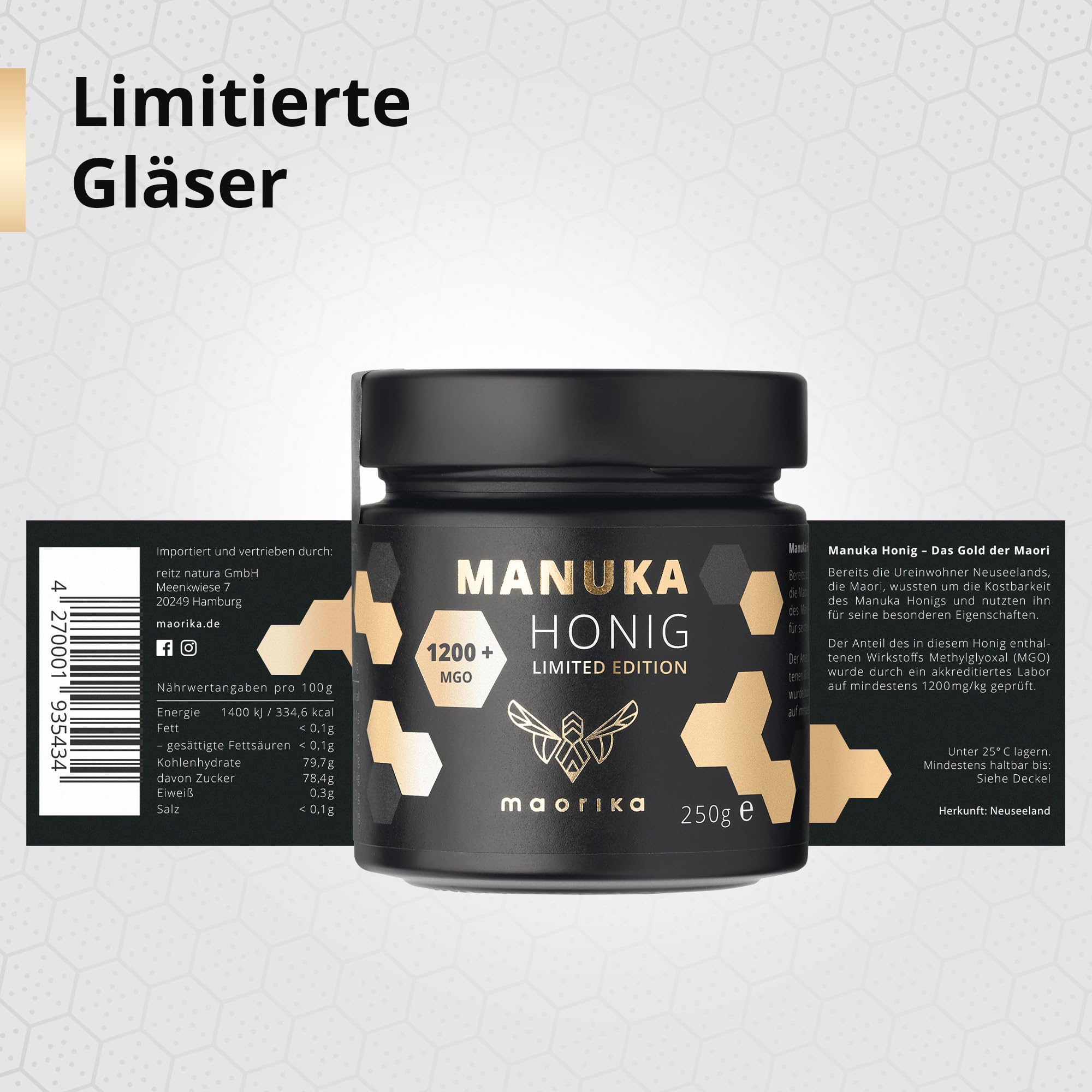maorika - Manuka Honig 1200 MGO (Limited Edition) im Glas - lichtundurchlässig, kein Plastik - laborgeprüft mit zertifiziertem Methylglyoxal Gehalt aus Neuseeland 250g