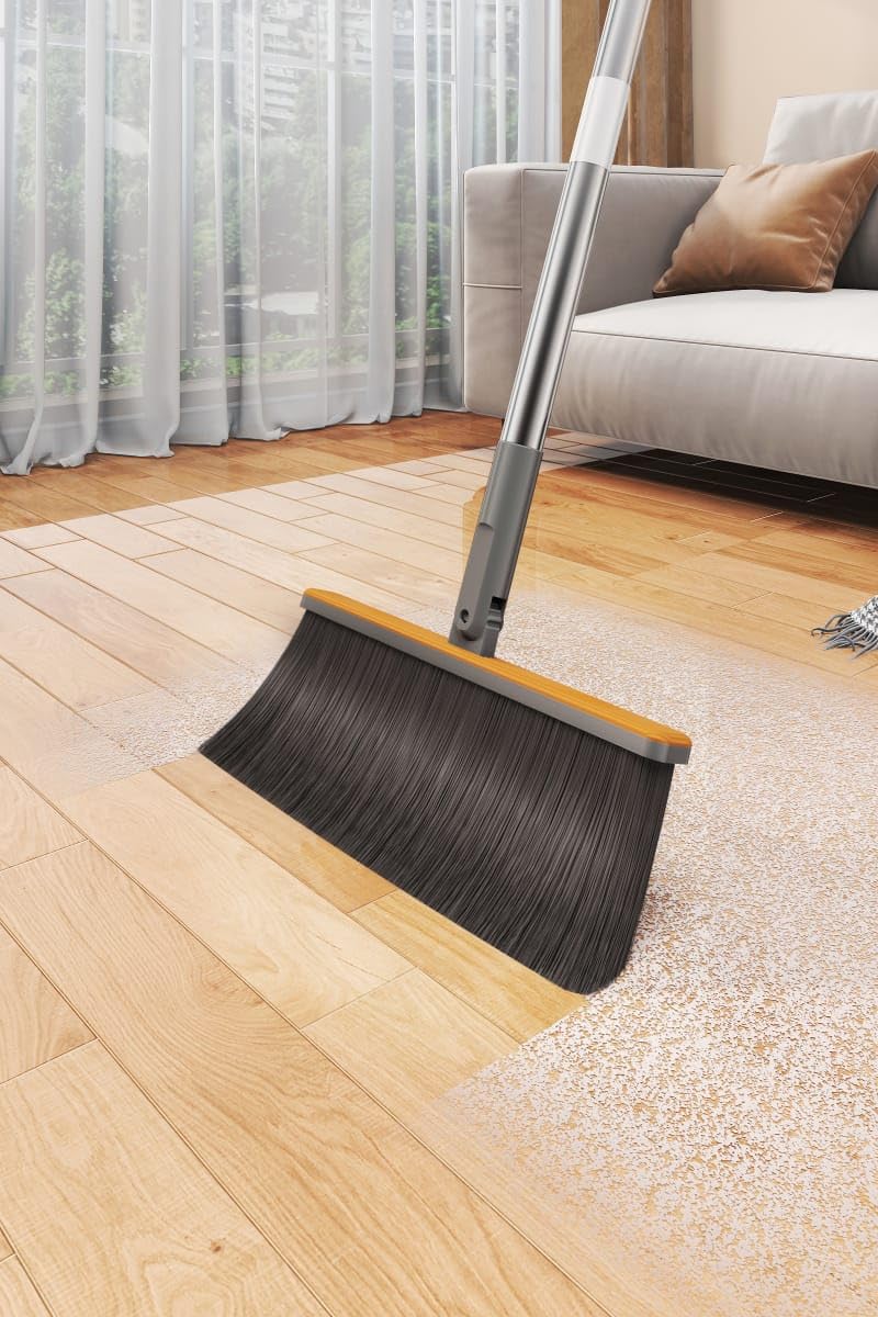 DHYANEXA Adjustable longhandle Broom and Dustpan Combination – Heavy-Duty Direct Sweep Set for Indoor and Outdoor use 2