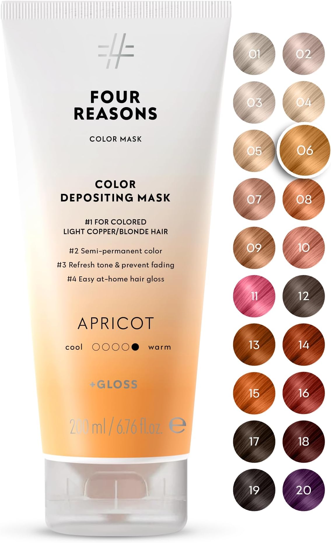 FOUR REASONS Color Mask, Apricot (27 Colours) – Hair Gloss & Colour Depositing Conditioner – Semi Permanent Hair Toner for Colour-Treated Hair Colour For Women – Vegan & Cruelty-Free –200 ml