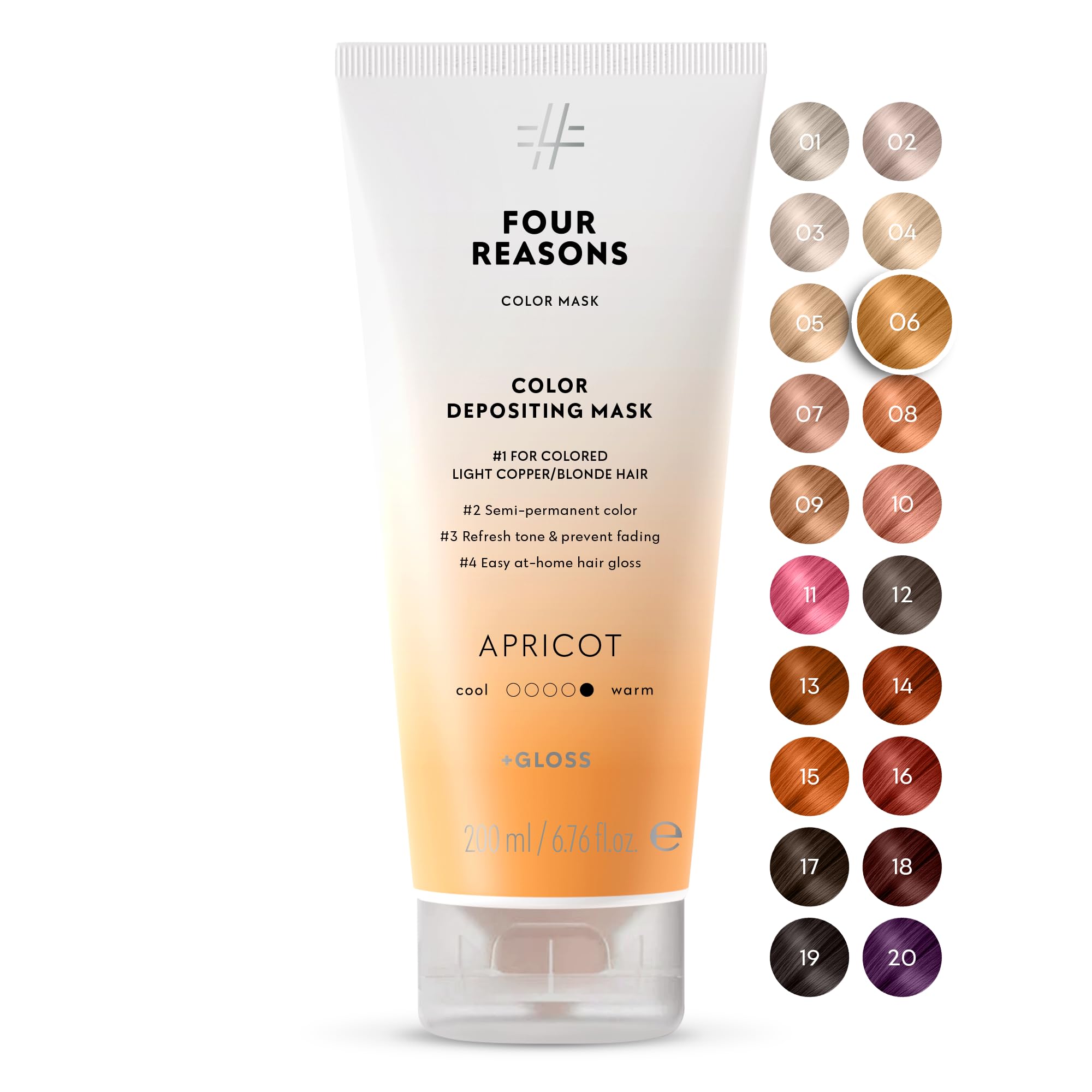 FOUR REASONS Color Mask, Apricot (27 Colors) – Hair Gloss & Color Depositing Conditioner – Semi Permanent Hair Toner for Color-Treated Hair Color For