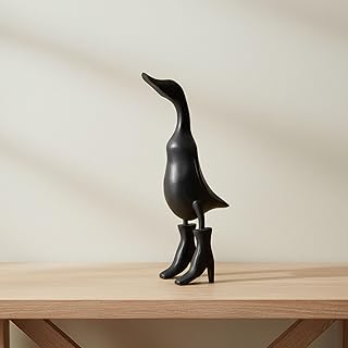 Bamboo Duck Figurine Sculpture – Playful Decorative Statue for Boho Room Decor – Shelf, Tabletop, Or Entryway Display – Whimsical Rainboots Design Accent, Home Decor – 20", Black Finish