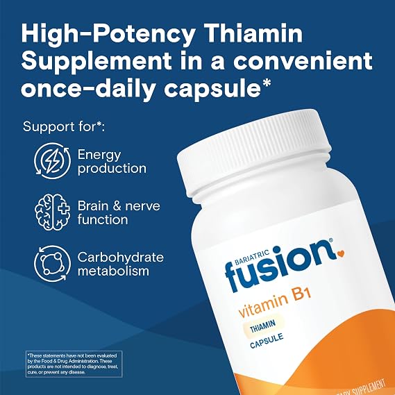 Bariatric Fusion Vitamin B1(Thiamine) for Bariatric Surgery Patients Including Gastric Bypass & Sleeve Gastrectomy, Easy to Swallow Capsule, 90 Count
