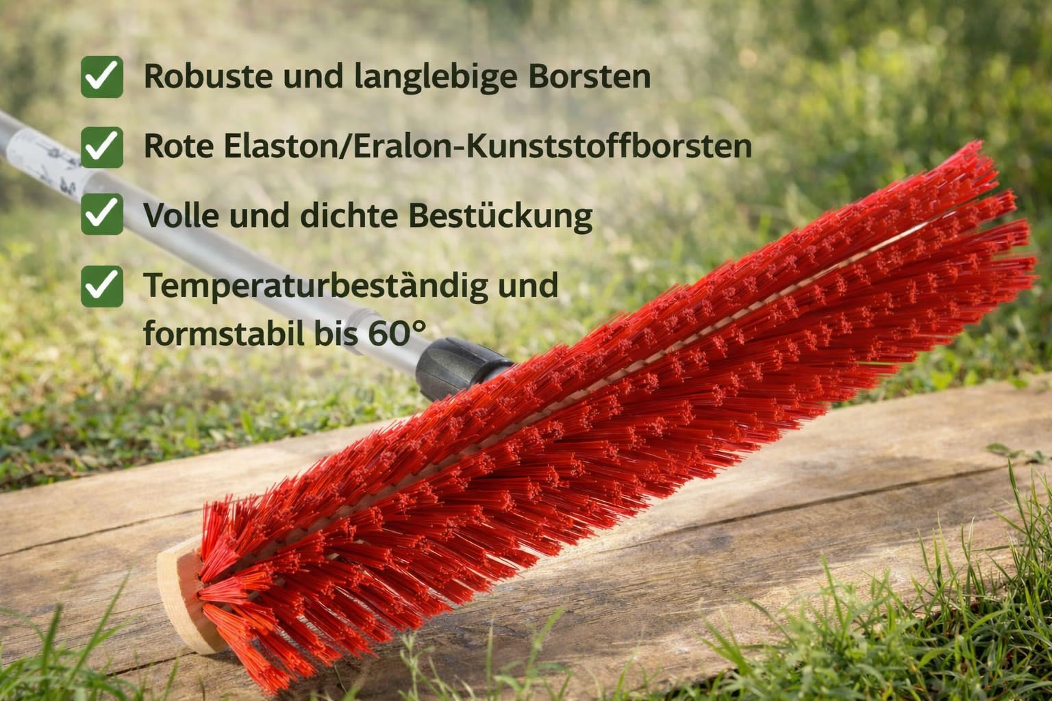 Profi Straßenbesen 50cm Breit mit Teleskopstiel rote Borsten Besen Stiel | Metall-Teleskopstiel, Verstellbar 100cm - 200cm, Ausziehbar, Stabiler Kehrbesen für Draußen