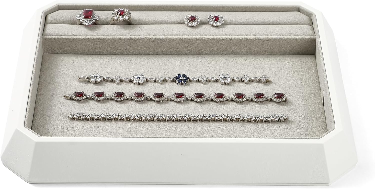 PU Leather Jewelry Display Tray Stackable Jewelry Tray Flat Organizer for Ring Necklace Trade showcase(Grey)