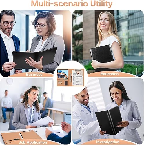 Miniatura 7 de EUPLONG Carpeta portapapeles Padfolio, carpeta organizadora de cartera, todo en uno con tarjetero de visita, ideal para entrevistas, currículums y