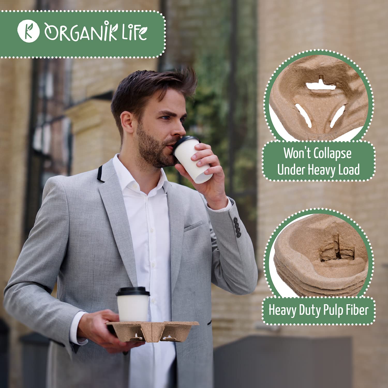 Signature Kaffeetransport – 2 Becherhalter (105 Stück), Biologisch Abbaubar, Aus Zellstofffaser, Stabil & Umweltfreundlich Für Cafés