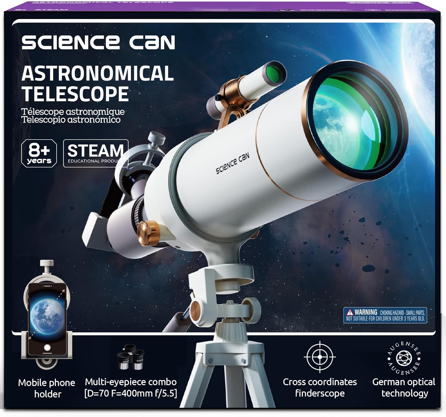 Science Can Telescope for Kids - 70mm Aperture(16X-120X), High Powered Refractor Telescopes for Beginners with Adjustable Tripod and Phone Adapter, Astronomy Gifts for Boys & Girls Ages 8-12