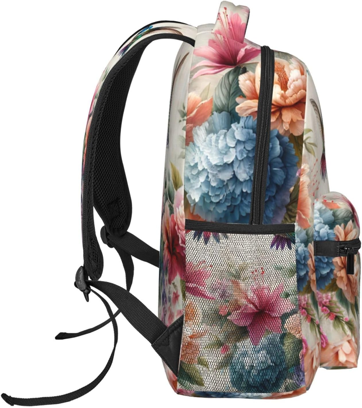 Floral Hummingbird Casual Backpack, Lightweight Laptop Bag Daypack, Colorful Bird Flower Backpacks for Women Men Teens Students, Vintage Polyester Bookbag Gifts for School Work Travel Hiking