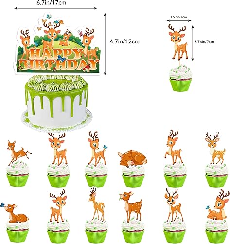Miniatura 4 de 32 piezas de suministros y decoraciones para fiestas de cumpleaños con temática de ciervos, globo de látex, adornos para cupcakes, juego de