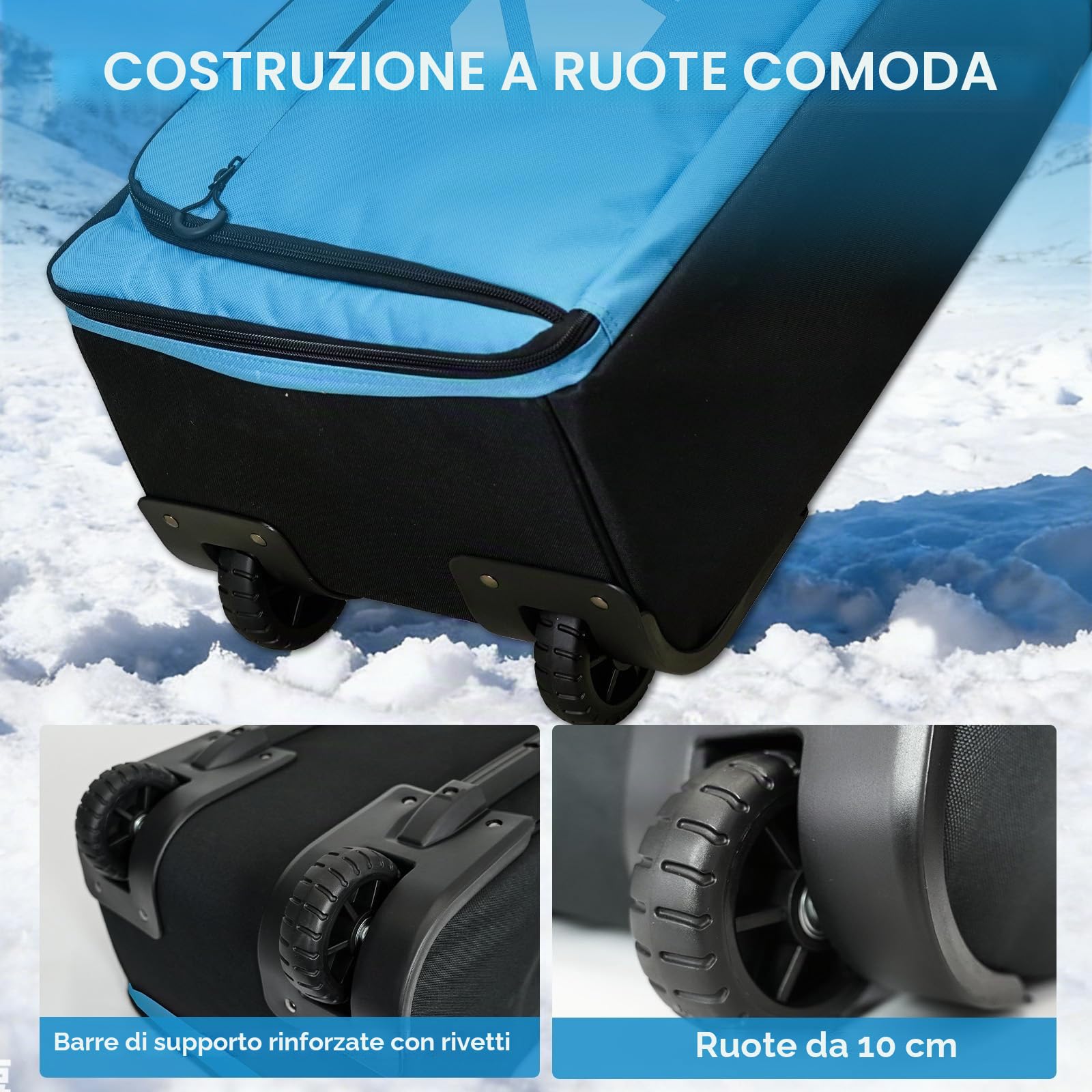 AUMTISC Borsa da snowboard con ruote, borsa da sci imbottita per viaggi aerei, adatta per sci fino a 200 cm
