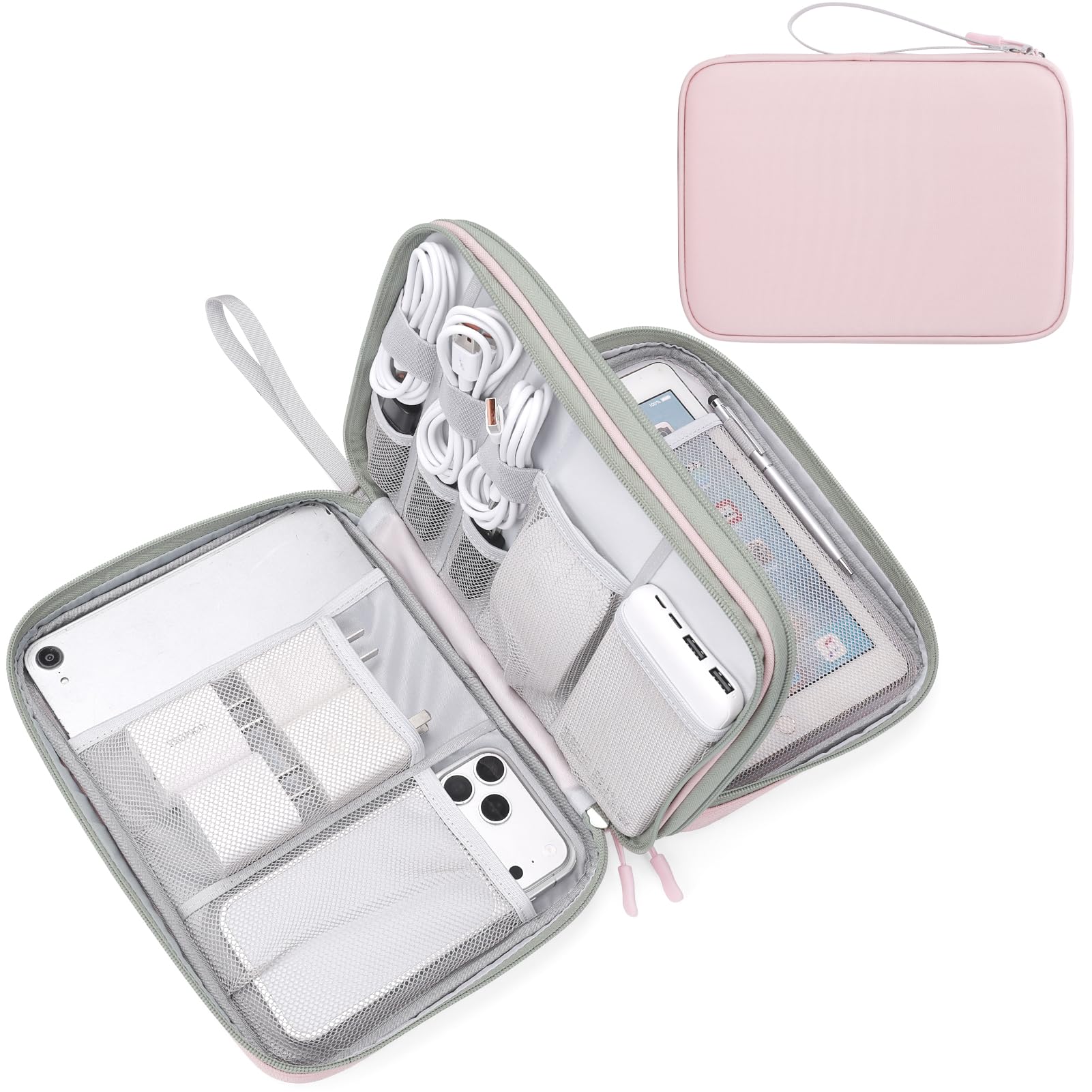 FYY Electronic Organizer, Travel Tech Pouch Bag, Extra Large, Light Pink