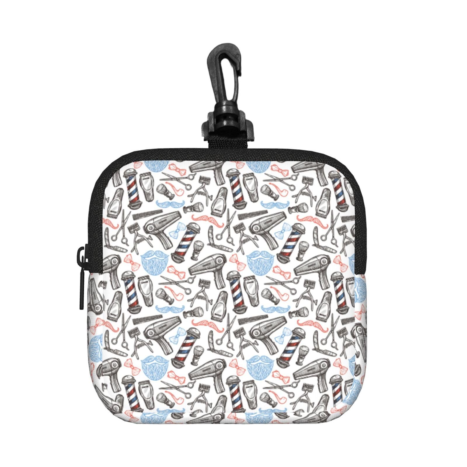 Ercgad Unisex Black Barber Shop Monochrome Style Print Square Storage Bag Travel Toiletry Cosmetic Organizer Pouch Lightweight Reusable