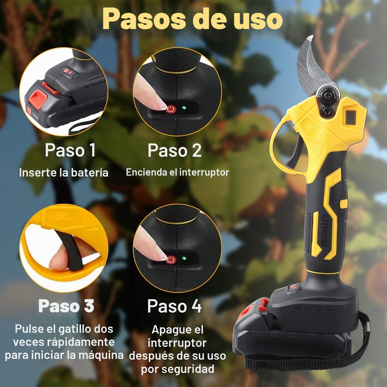 JIMACRO 35mm Tijeras Podar Electricas Brushless, 2 Niveles Ajustables Podadoras Profesionales con 2 * 2000mAh Baterías & LCD,Tijeras Eléctricas de Podar Inalámbricas para Jardinería Arboles Frutales