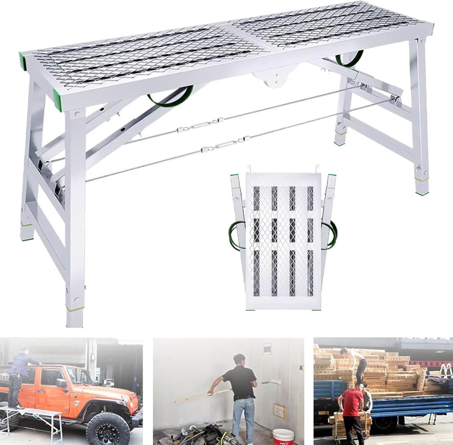 Portable Multipurpose Scaffolding Equipment, Work Platform Folding Scaffold Tower Ladder, for Home Decorating, Car Washing(200cm)